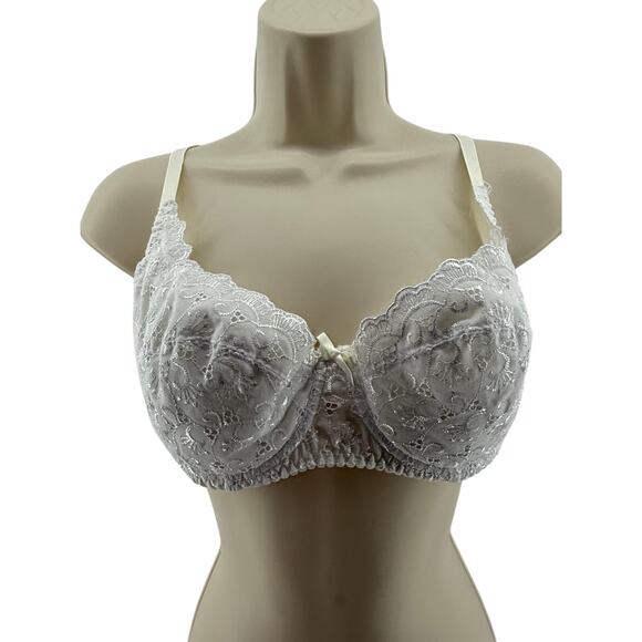 Vintage Felina White Eyelet Padded Wire Balconette Bra 36C - Picture 1 of 8